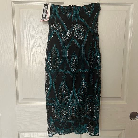 Boohoo | Petite Damask Sequin Bandeau Midi Dress - Picture 10 of 13
